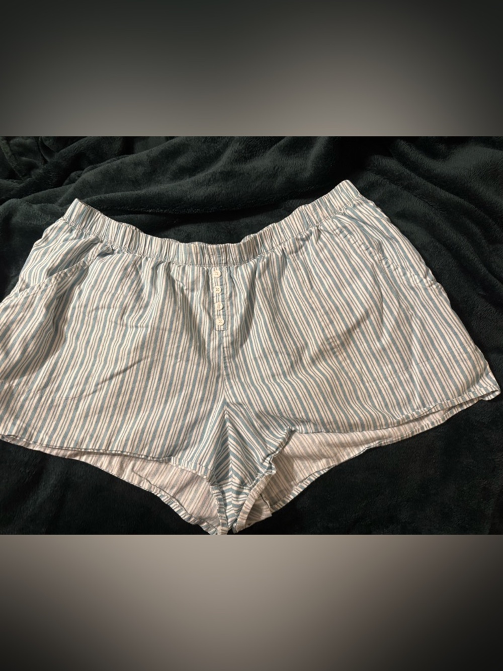 Cacique Striped Cotton Sleep Shorts in Light Blue and White